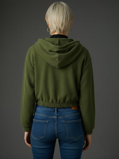 Olive Hooded Boxy Corduroy Crop Jacket