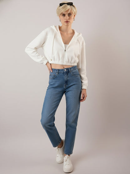 White Hooded Boxy Corduroy Crop Jacket