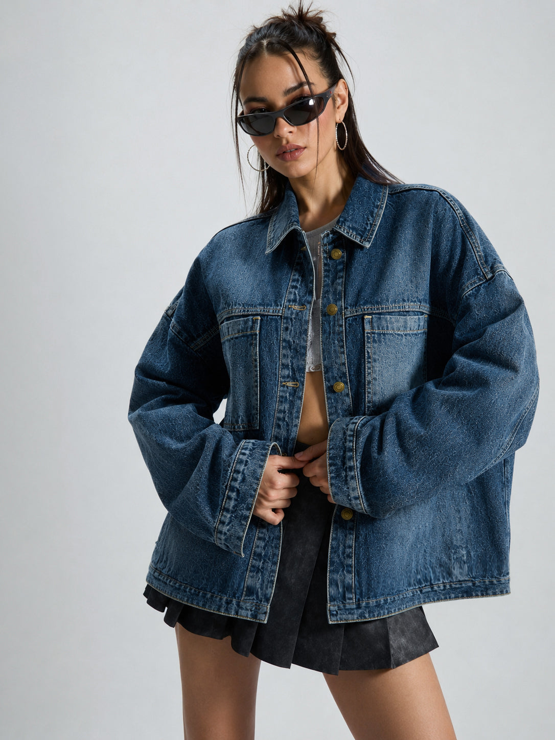 Women Blue Wash Denim Oversized Jacket