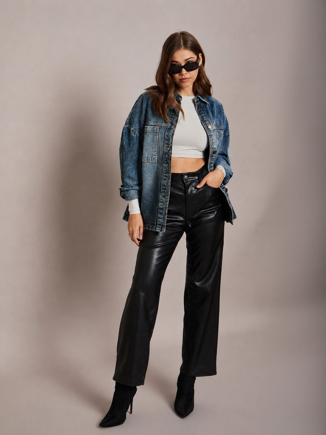 Women Blue Wash Denim Oversized Jacket