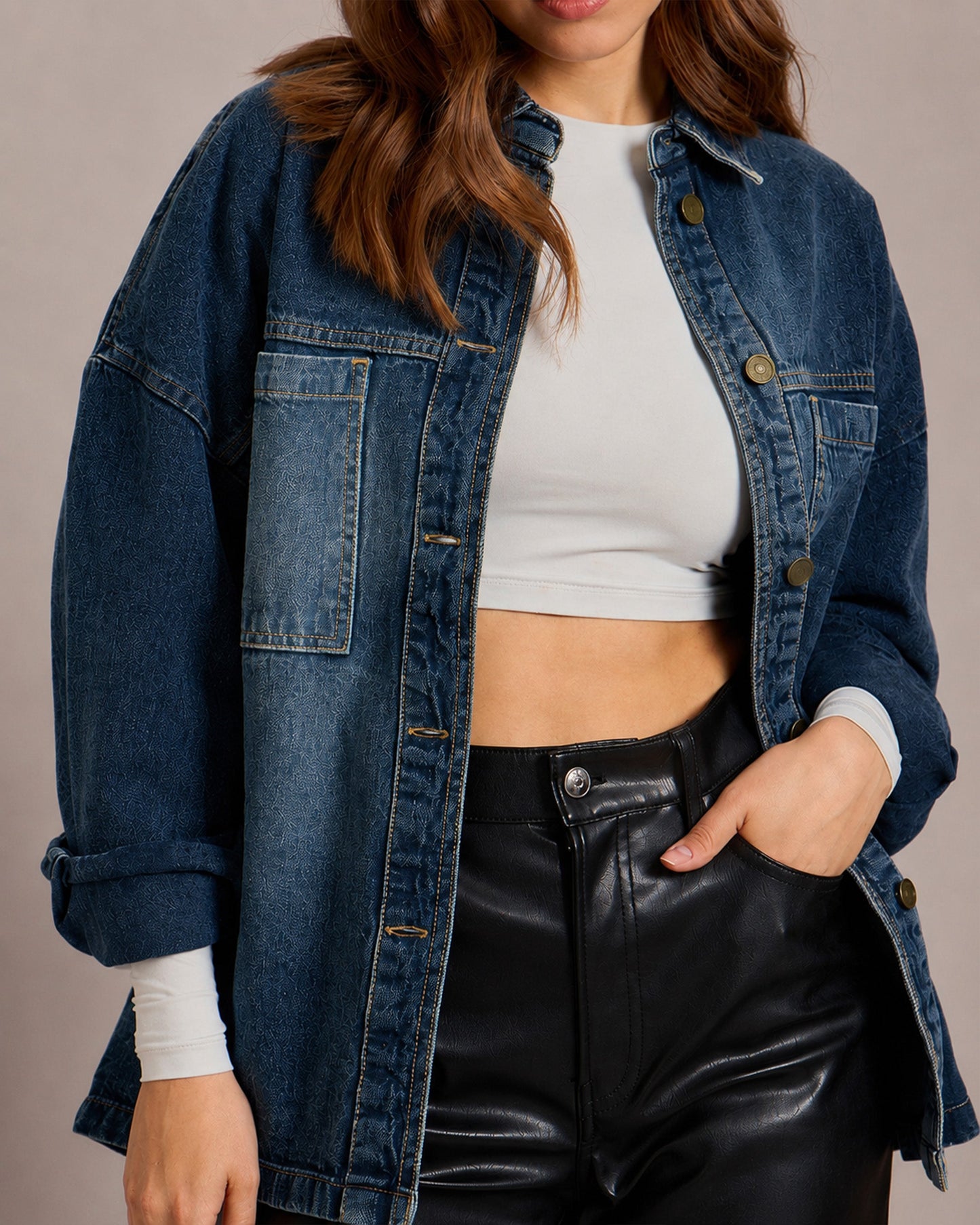 Women Blue Wash Denim Oversized Jacket