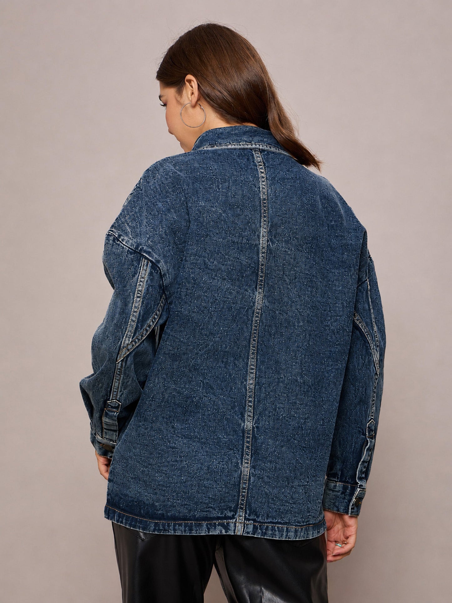Women Blue Wash Denim Oversized Jacket