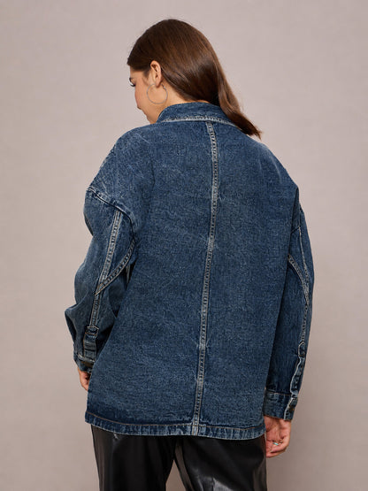 Women Blue Wash Denim Oversized Jacket