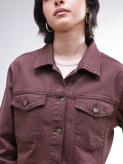 Women Brown Wash Denim Oversized Jacket