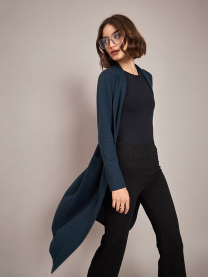 Women Teal Rib Longline Shrug