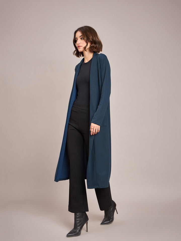 Women Teal Rib Longline Shrug
