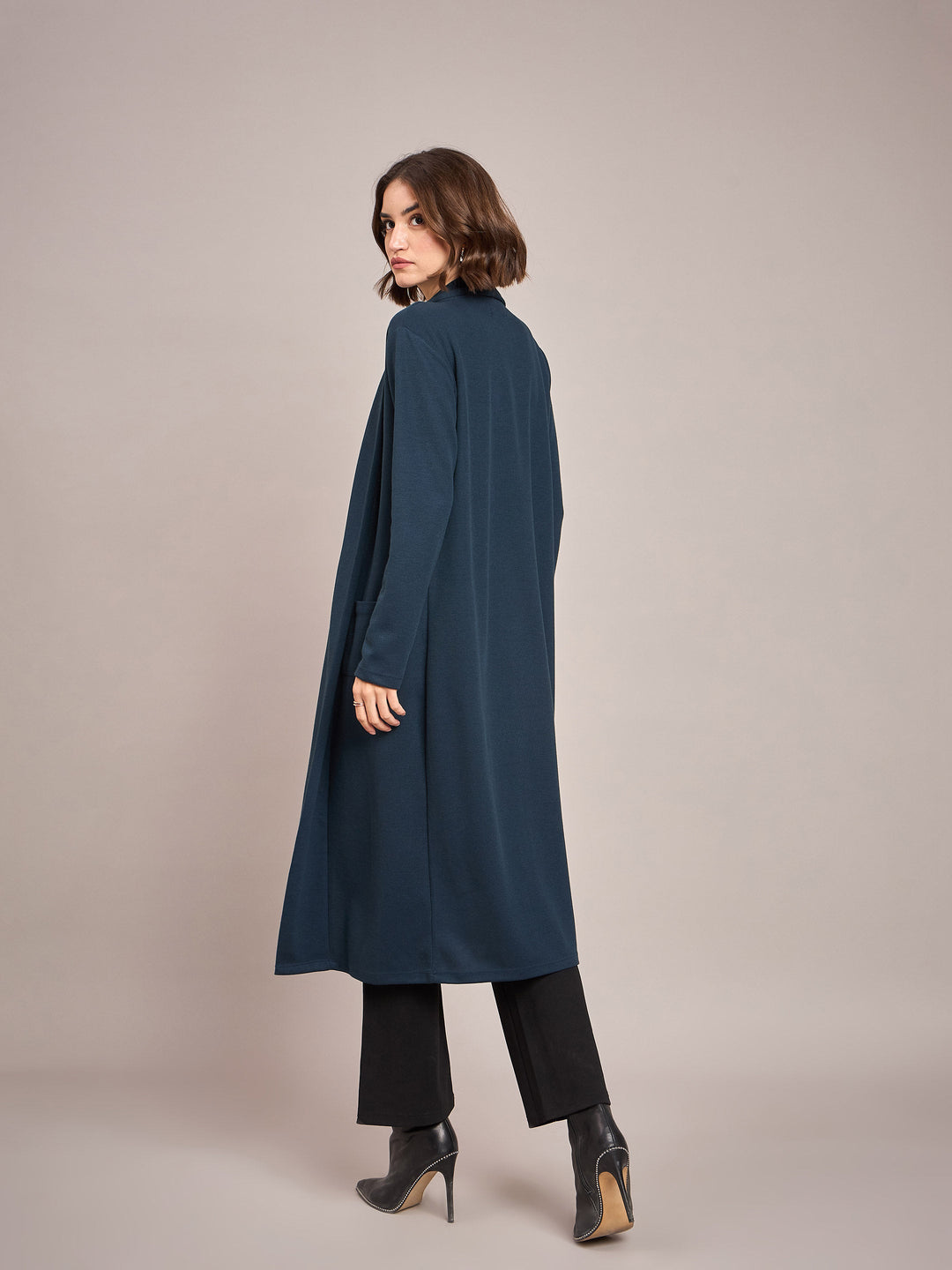 Women Teal Rib Longline Shrug