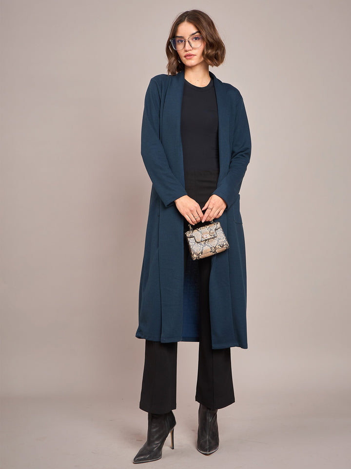 Women Teal Rib Longline Shrug