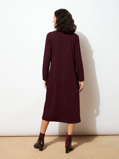Women Burgundy Rib Longline Shrug
