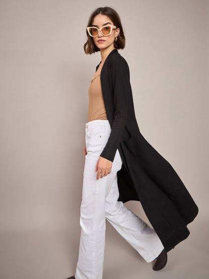 Women's Women Black Rib Longline Shrug in Cotton by Sassafras for wholesale, bulk, supplier, manufacturer and wholesaler buyers from Trendphoria