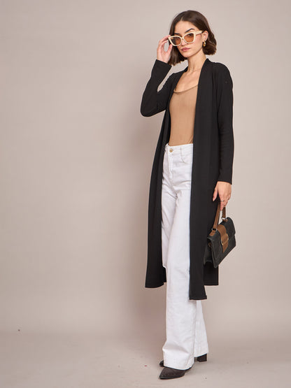 Women Black Rib Longline Shrug