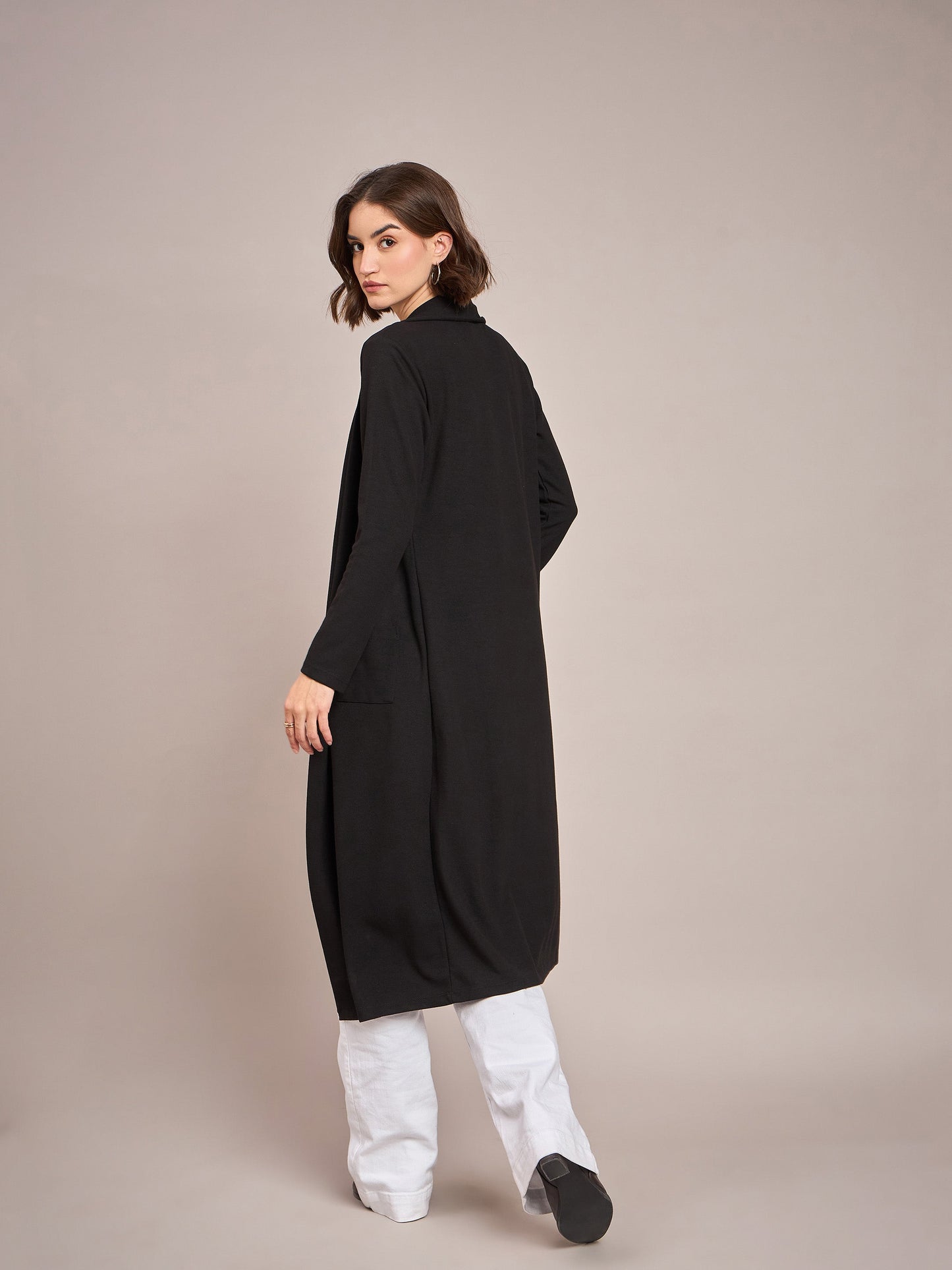 Women Black Rib Longline Shrug