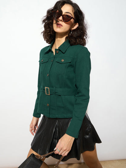 Emerald Green Denim Belted Jacket