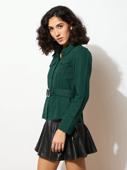 Emerald Green Denim Belted Jacket