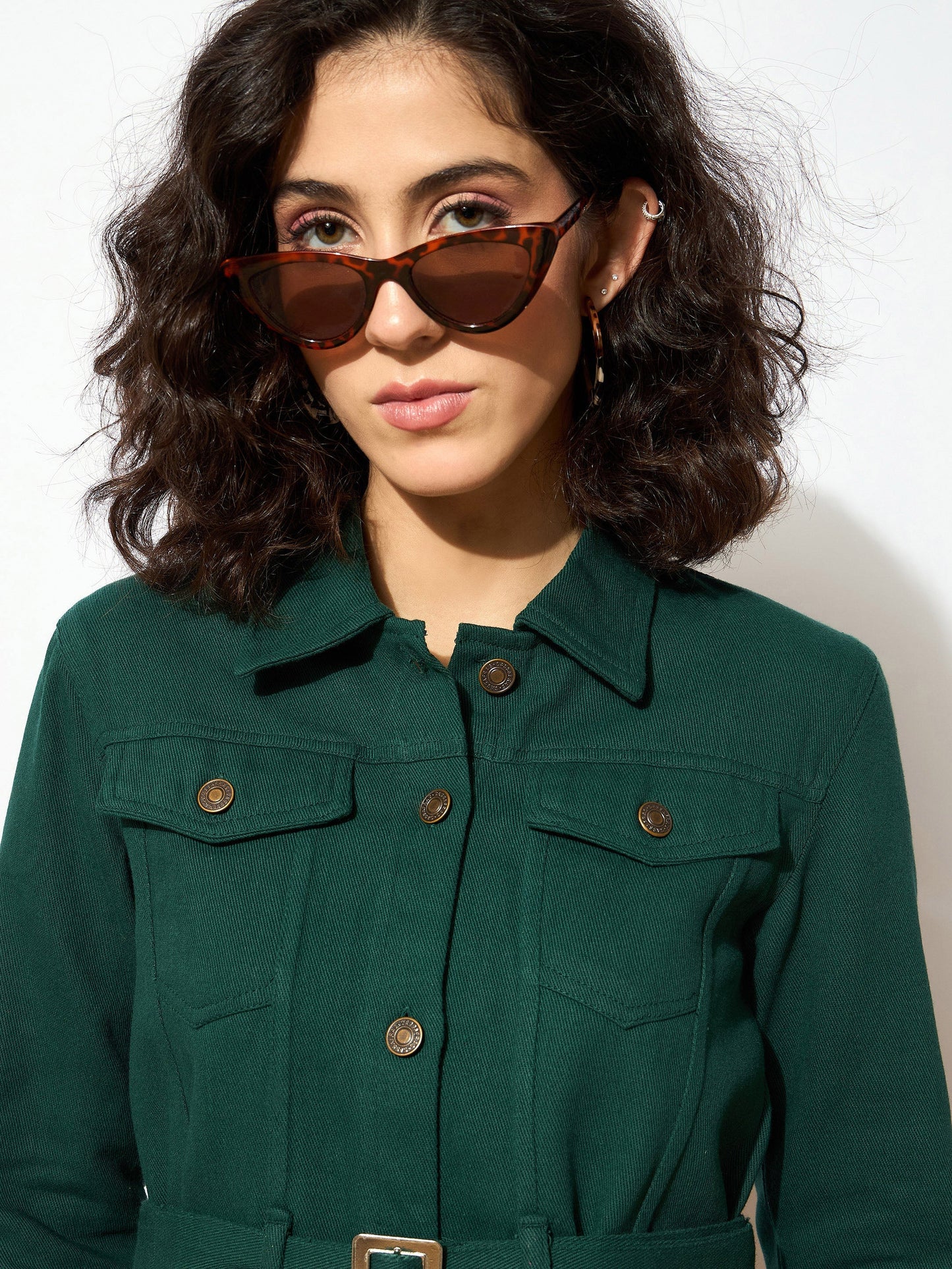 Emerald Green Denim Belted Jacket