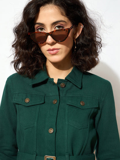 Emerald Green Denim Belted Jacket