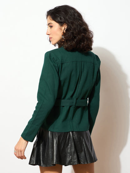Emerald Green Denim Belted Jacket