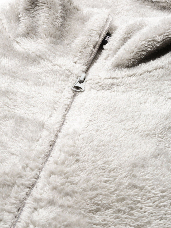 Grey Drawstring Faux Fur Jacket