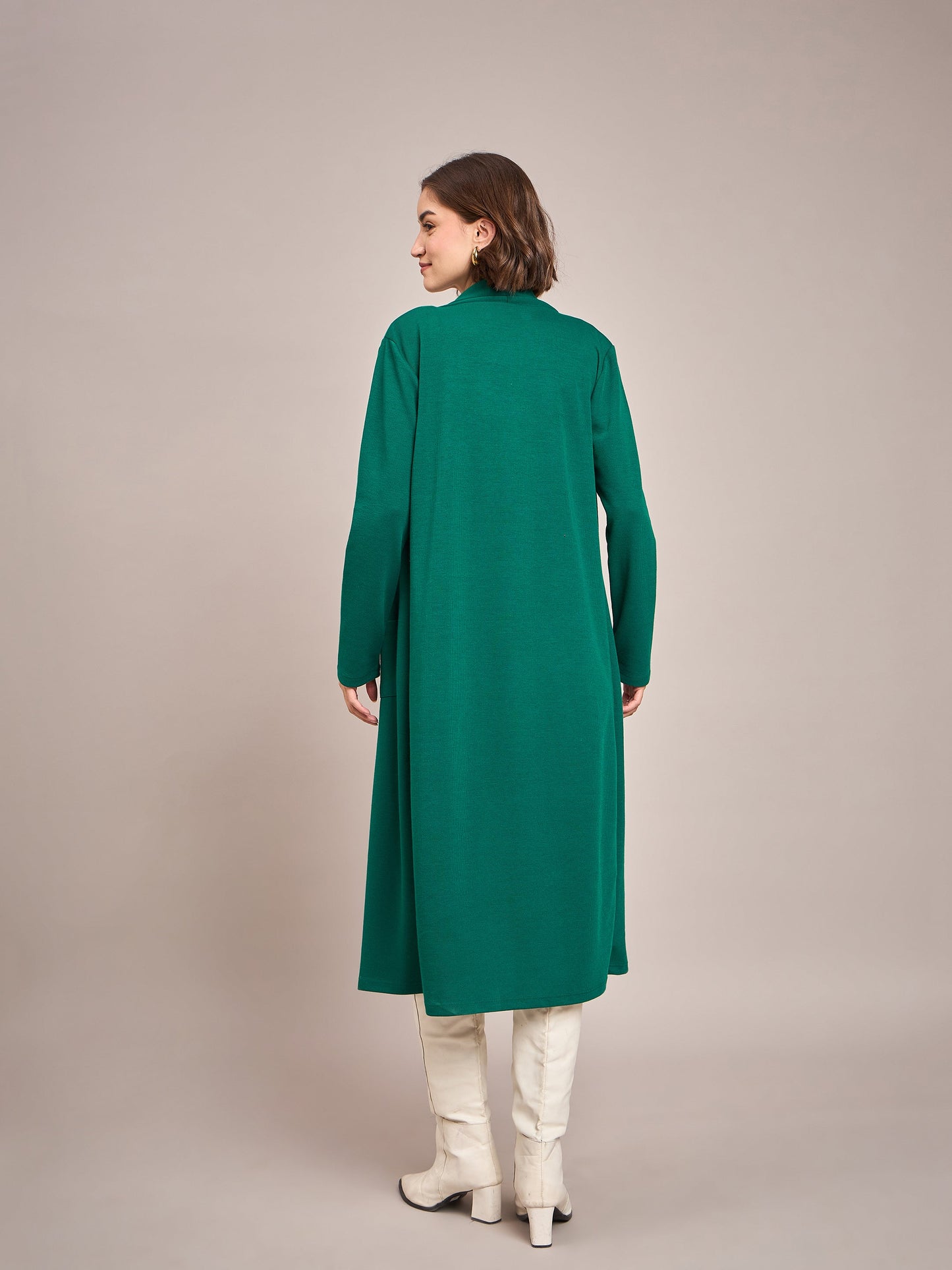 Women Emerald Rib Front Open Longline Shrug