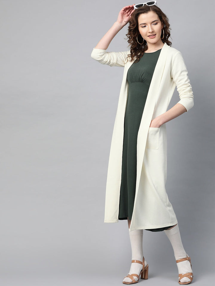 Off White Rib Front Open Longline Shrug