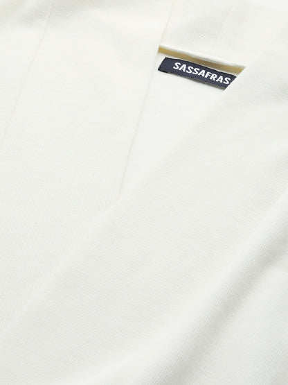 Off White Rib Front Open Longline Shrug