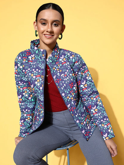 Purple Garden Floral Puffer Jacket