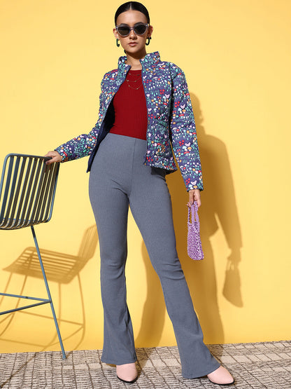 Purple Garden Floral Puffer Jacket