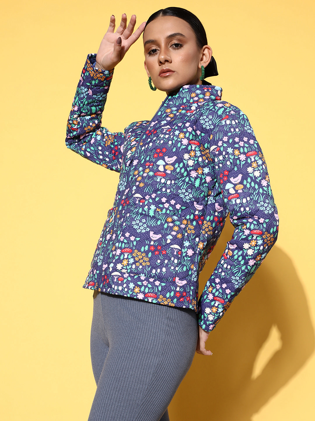 Purple Garden Floral Puffer Jacket