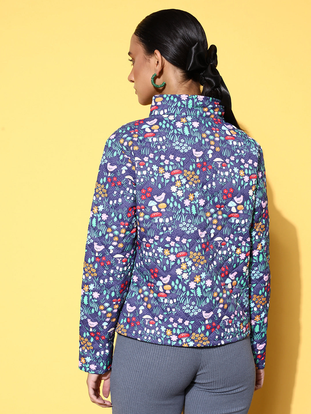 Purple Garden Floral Puffer Jacket