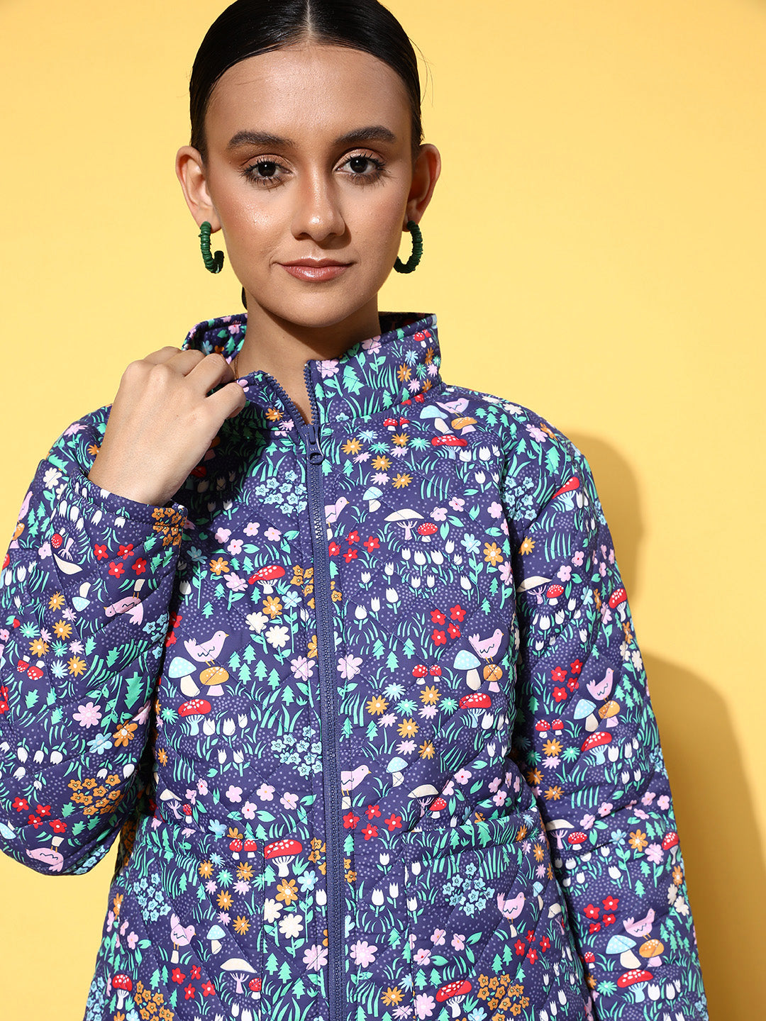 Purple Garden Floral Puffer Jacket