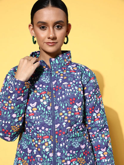 Purple Garden Floral Puffer Jacket