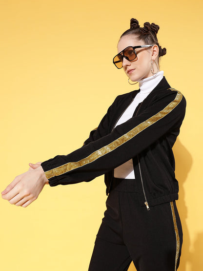 Black Tape Detail Bomber Jacket