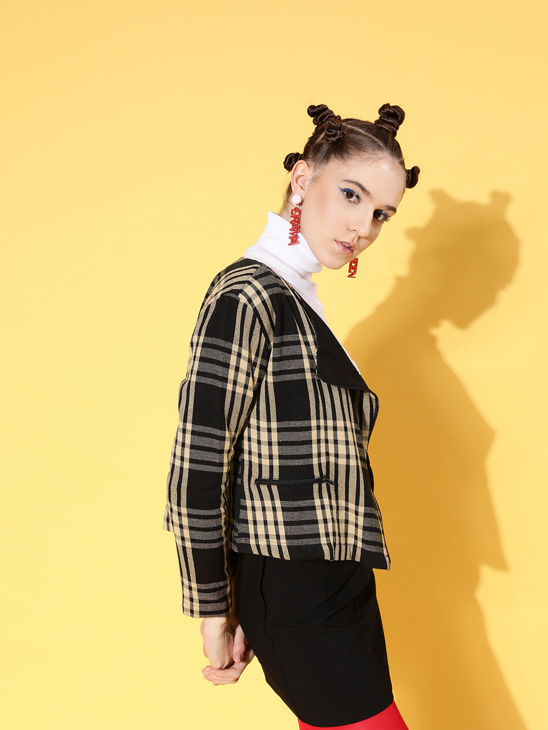 Brown Flannel Check Biker Jacket