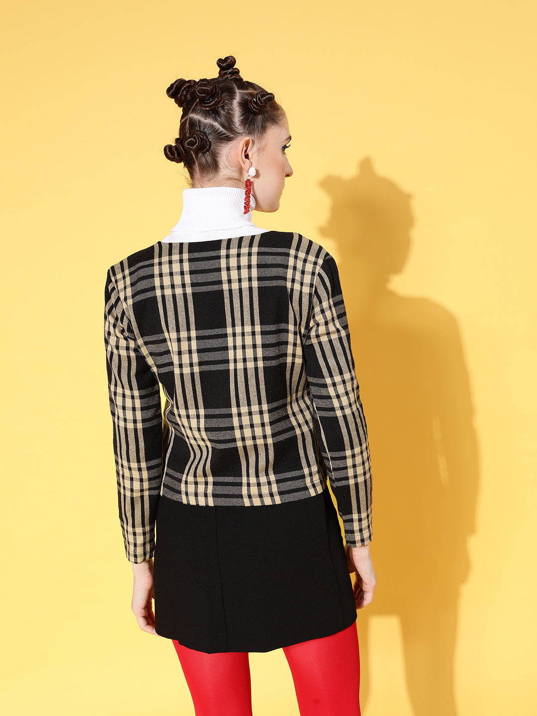 Brown Flannel Check Biker Jacket