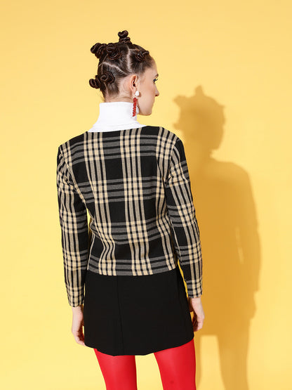 Brown Flannel Check Biker Jacket