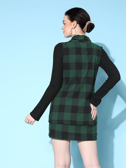Green Flannel Check Sleeveless Blazer