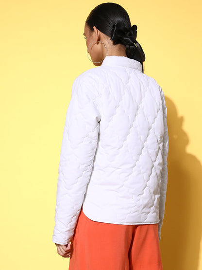 White Front Pockets Puffer Jacket