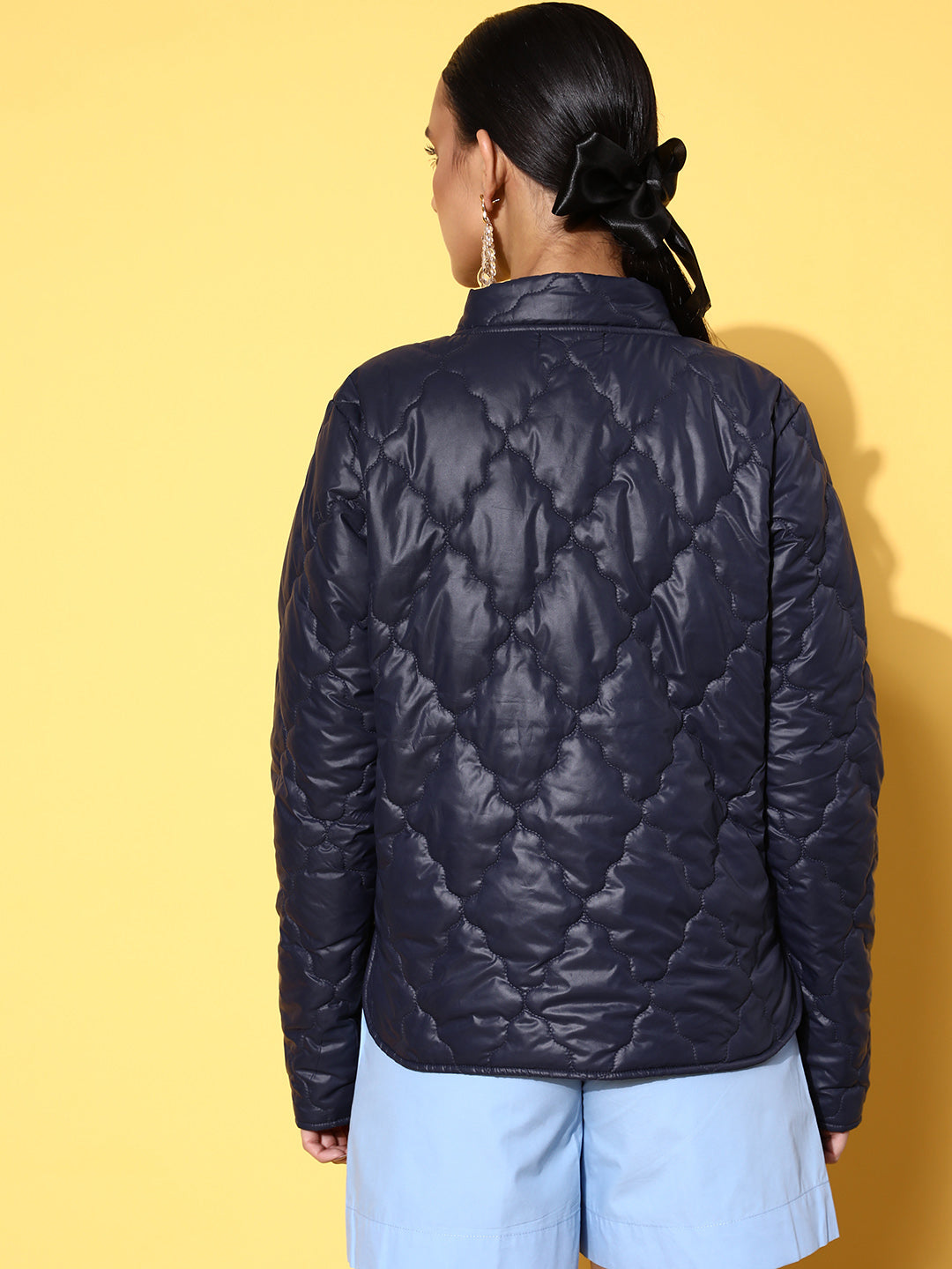 Navy Front Pockets Puffer Jacket