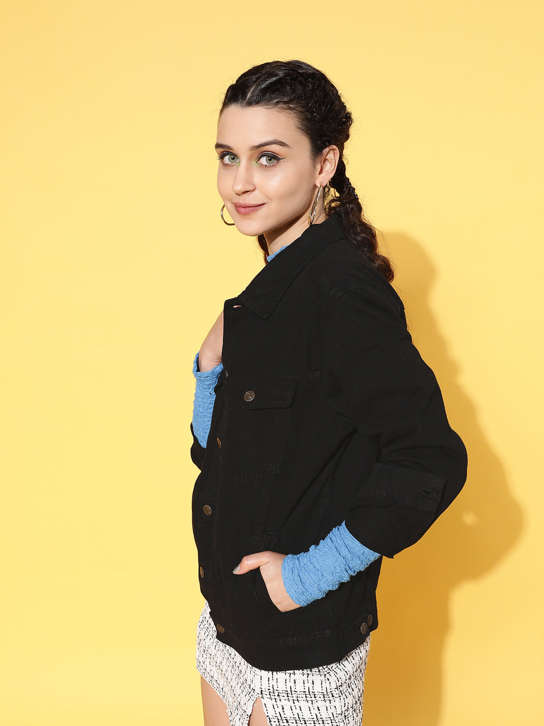 Black Solid Denim Jacket