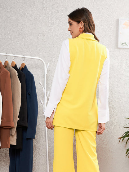 Yellow Double-Breast Sleeveless Longline Blazer
