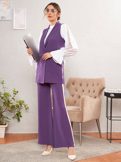 Purple Double-Breast Sleeveless Longline Blazer