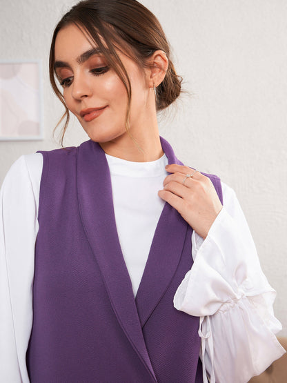 Purple Double-Breast Sleeveless Longline Blazer
