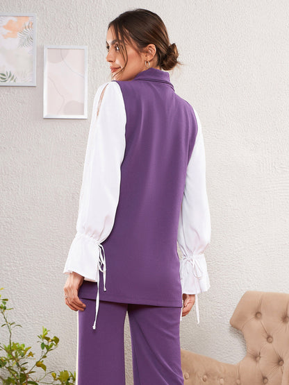 Purple Double-Breast Sleeveless Longline Blazer