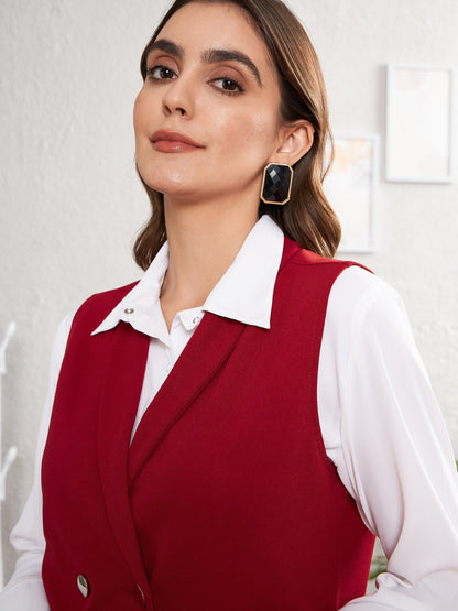 Red Double-Breast Sleeveless Longline Blazer