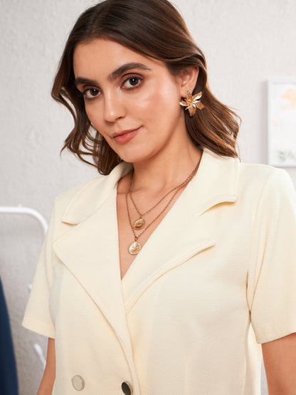 Cream Double Breasted Crop Blazer