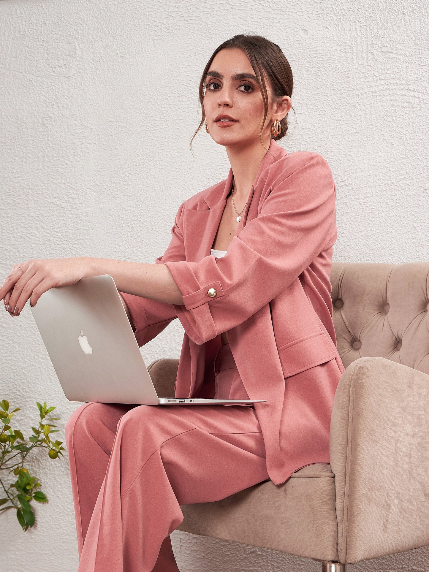 Peach Longline Front Open Blazer