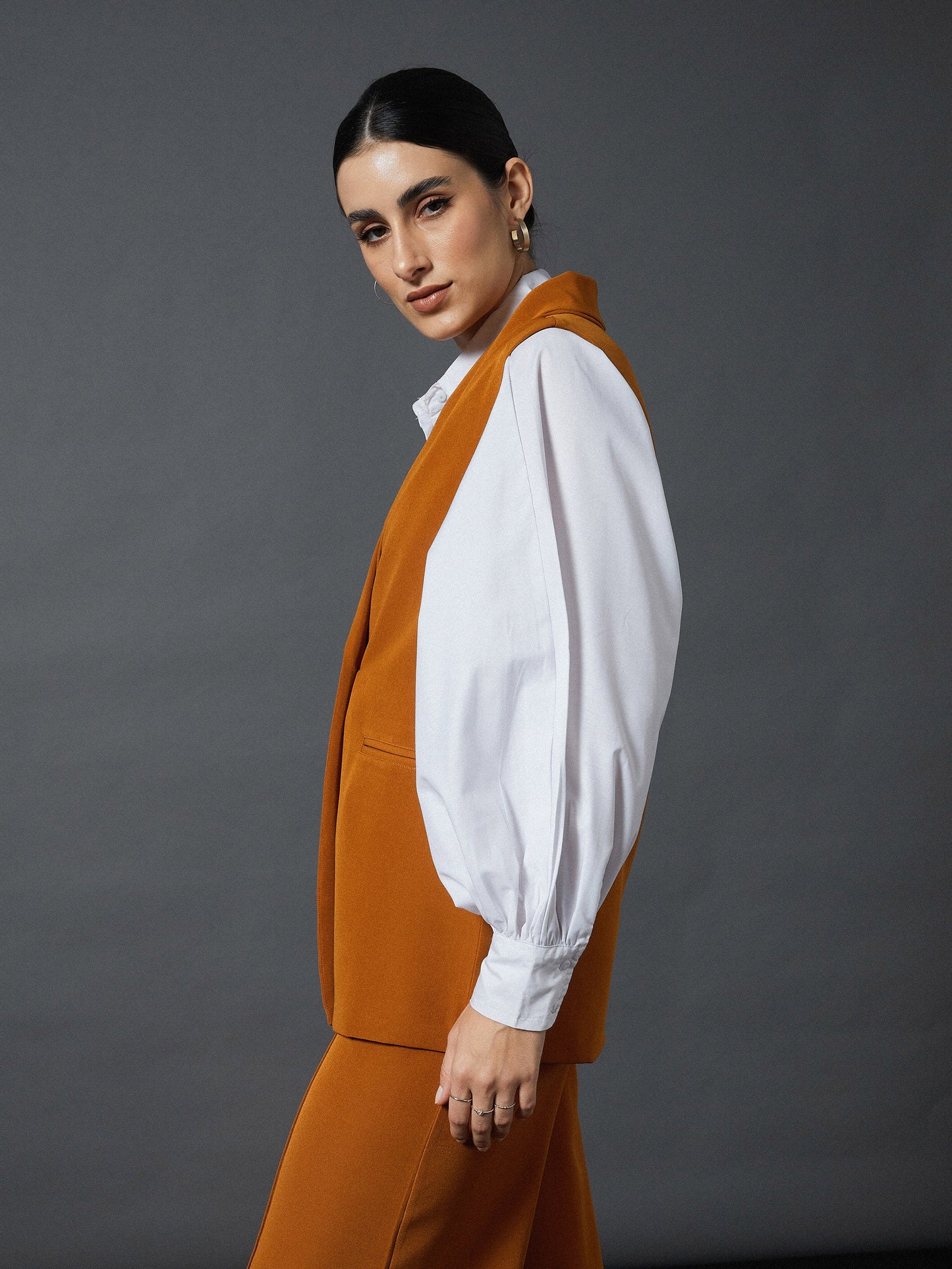 Mustard Double-Breast Sleeveless Longline Blazer