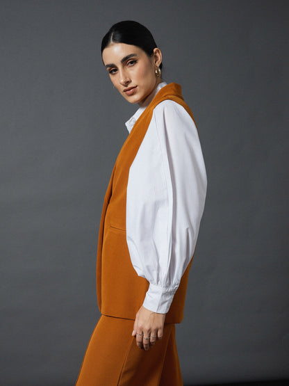 Mustard Double-Breast Sleeveless Longline Blazer