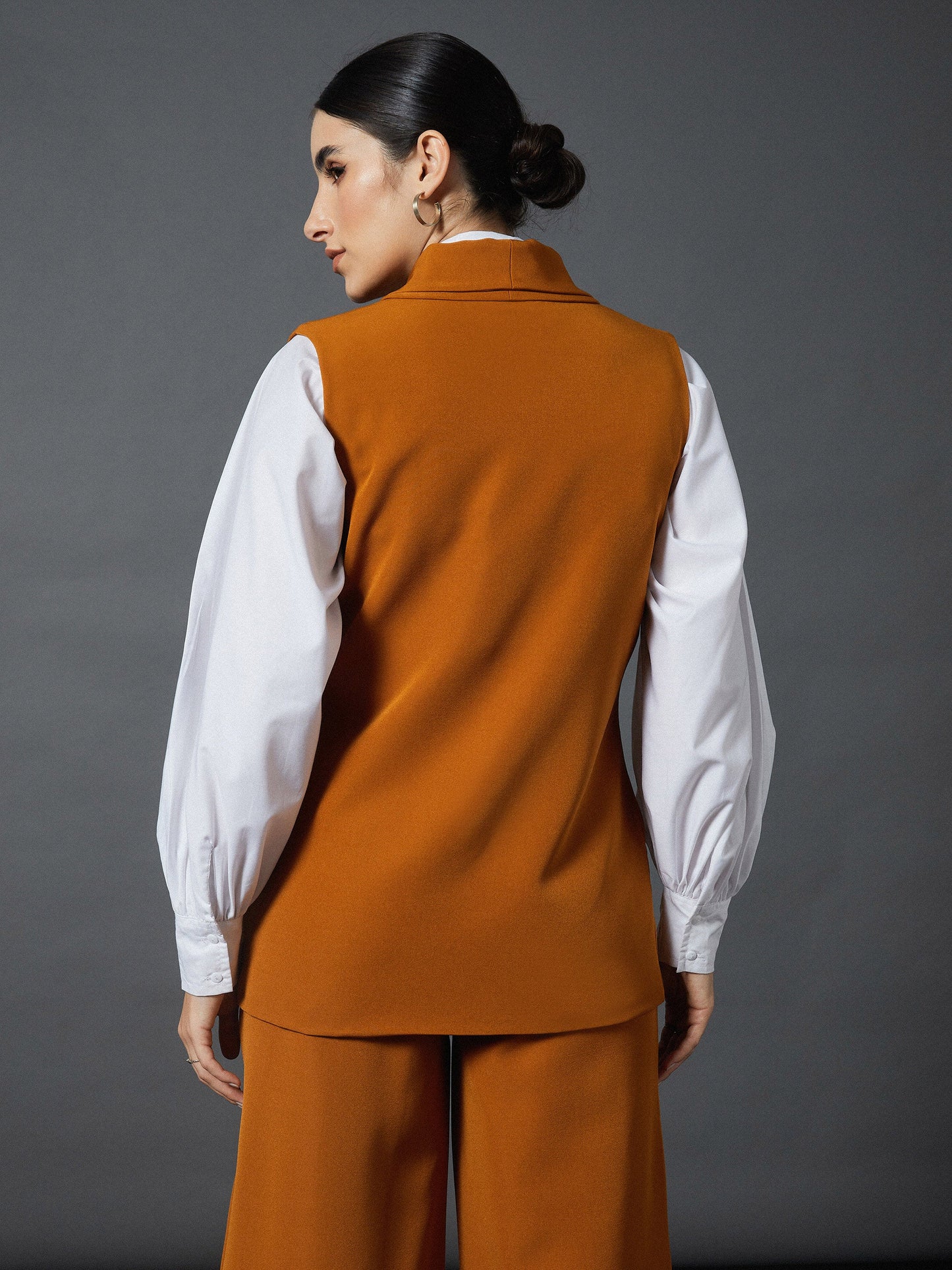 Mustard Double-Breast Sleeveless Longline Blazer