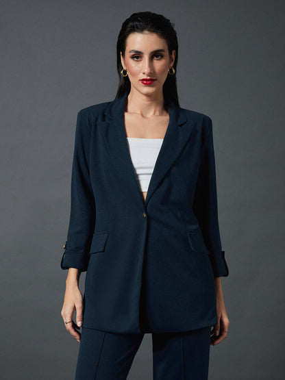 Airforce Blue Longline Front Open Blazer